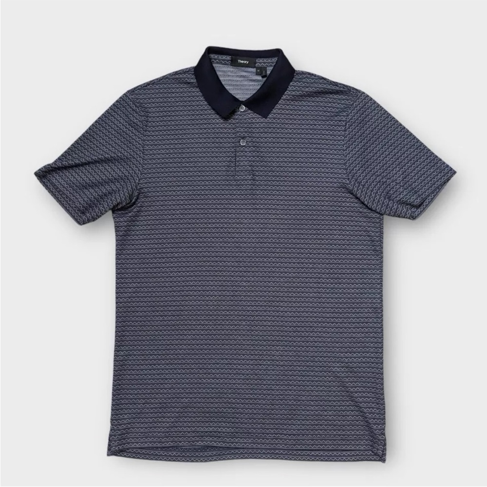 Theory Polo Shirt Men Medium Short Sleeve Knit Shirt Striped Sandhurst Pique GUC